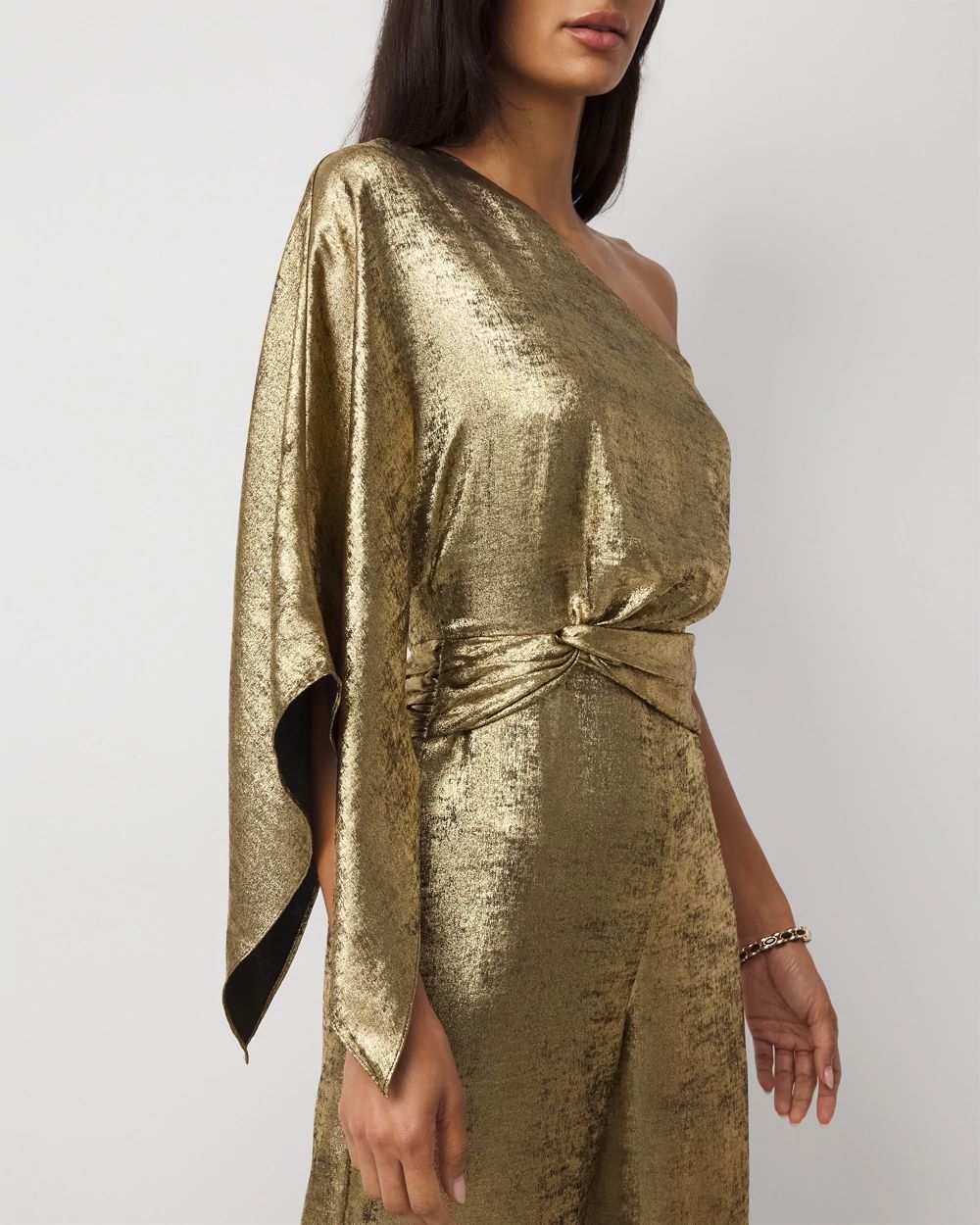 One-Shoulder Metallic Chiffon Jumpsuit | White House Black Market